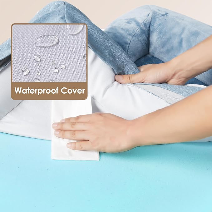 EHEYCIGA Orthopedic Dog Beds for Large Dogs, Waterproof Memory Foam Large Dog Bed with Sides, Non-Slip Bottom and Egg-Crate Foam Large Dog Couch Bed with Washable Removable Cover, Washed Blue