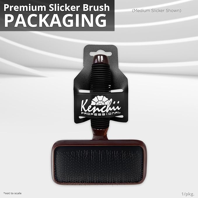 Kenchii Slicker Brush for Dogs, Professional Dog Grooming Brush for Loose Fur, Tangles, Long Short Haired, Stainless Steel Pins, Maplewood Handle (Large)