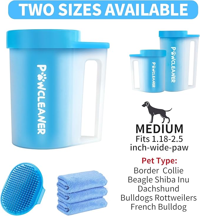 Dog Paw Cleaner for Dogs, (with 3Pcs Absorbent Towels & Adjustable Dog Bath Brush) Dog Paw Washer,Buddy Muddy Pet Foot Cleaner (Blue, Medium)