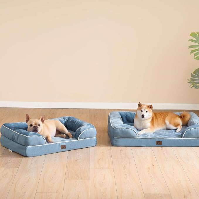 EHEYCIGA Orthopedic Dog Bed for Small Dogs, Waterproof Memory Foam Small Dog Beds with Sides, Non-Slip Bottom and Egg-Crate Foam Medium Dog Couch Bed with Washable Removable Cover, Washed Blue