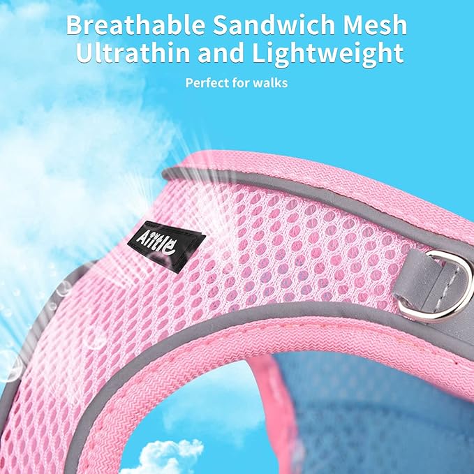 AIITLE Escape Proof Dog Harness - Step in Adjustable Dog Harness No Choke Over with Breathable Mesh and Quick-Release Buckle for Spring- Outdoor Walking, Camping, Training for Medium Dogs Pink XL