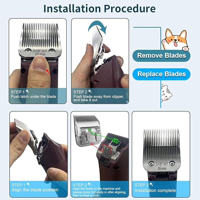 5/8HT(64930) Blade Dog Grooming Clipper Replacement Blades Compatible with Andis Dog Clippers,Detachable Stainless Steel Blade,Size-5/8 HT, Cut Length-5/8 Inch