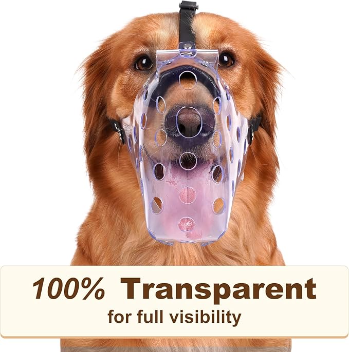 Mayerzon Dog Muzzle, Basket Muzzle for Large Medium Small Dogs, Humane Cage Mouth Guard to Prevent Biting Chewing Eating, Breathable Muzzle for Grooming Training Walking Vet Visits (M, Clear)