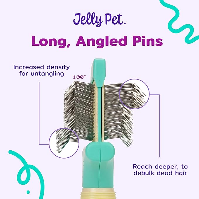 Jelly Pet Double Sided Dog Slicker Brush, Longer Pins, Flexible Head, Fine/Coarse Sides, Removes Unwanted Tangles, Large, Teal