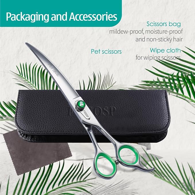 Professional Curved Dog Grooming Scissors 7.0 inch Downward Master Curved Grooming Shears for Dogs Pet Cat 30 Degree Japanese 440C Stainless Steel