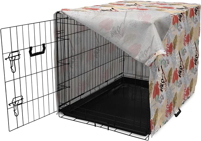 Lunarable Berries Dog Crate Cover, Random Doodle Art of Paintbrush Strokes Colorful Woodland Items Scribbles, Easy to Use Pet Kennel Cover for Medium Large Dogs, 42 Inch, Beige Multicolor