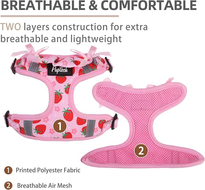 PUPTECK No Pull Dog Harness and Leash Set Reflective No Choke Step in Puppy Halter for XS Small and Medium Sized Dogs, Pink, Printed Fabric, L