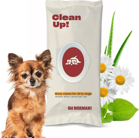 Clean Up Body Wipes for Dogs by Kaley Cuoco, Gentle Pet Grooming Wipes, Plant-Based and Unscented, 48 Count
