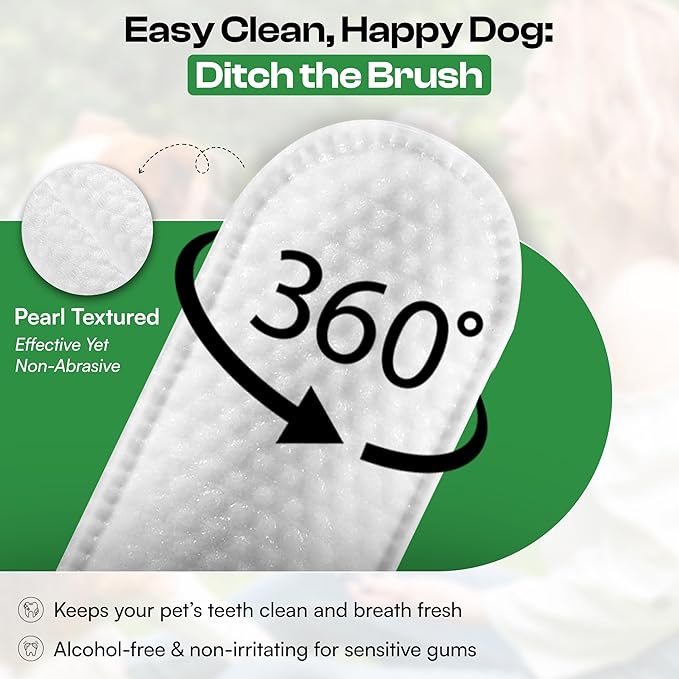Dogs Dental Wipes | Fights Plaque, Freshens Breath & Promotes Gum Health | No Rinse Dog Teeth Cleaning | Gentle & Naturally Safe Dental Care | Complete Your Dog Tooth Brushing Kit | 50 Count