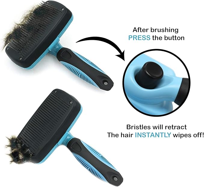 Pets First Self-Cleaning Slicker Brush for Dogs and Cats - Retractable Design for Quick Pet Fur Removal, Fine Bristles to Detangle and Massage