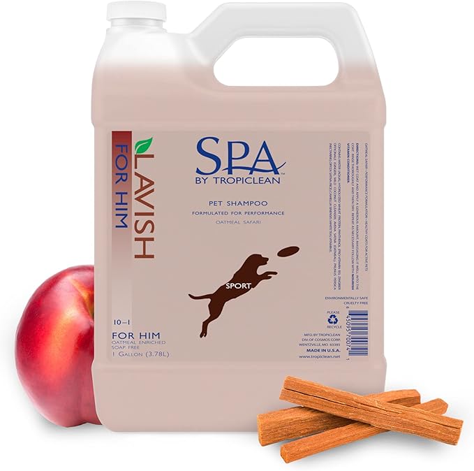 TropiClean SPA Lavish Dog Shampoo | Sporty Scented For Him Deodorizing Dog Shampoo | Naturally Derived Salon Grade Ingredients | Made in the USA | 1 Gallon