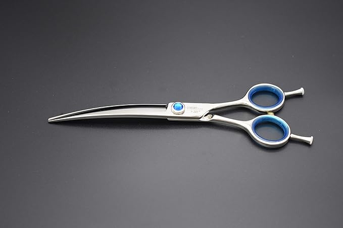 Professional Shear Scissors for Pet/Dog Grooming 7 Inch Curved Dog Scissors for Groomer Classic Blue Diamond Screw Stainless Steel Forged(7.0" Curved Blue Diamond)