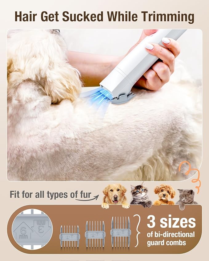 Dog Grooming Vacuum, 2.7L Dog Hair Vacuum with Clipper Nail Grinder Paw Trimmer, 3 Suction Modes, Low Noise Groomer with 7 Pet Grooming Tools, Pet Grooming Vacuum for Dogs Cats