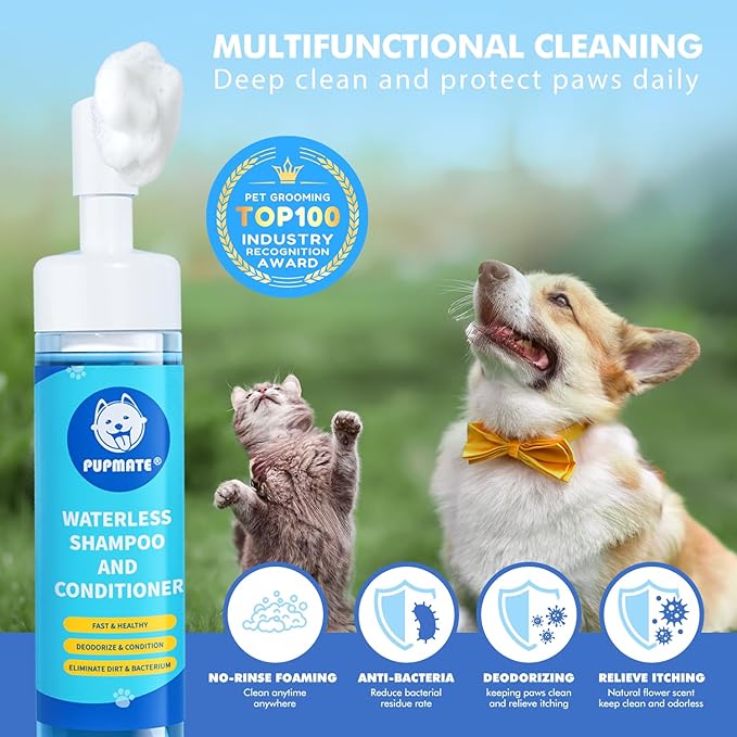 Paw Cleaner | No-Rinse Foaming Cleanser for Dogs Cats | 6.8 fl oz | Gentle and Safe | Pleasant Smell | Deep Clean Pet Paws | Bottle with Removable Soft Silicone Brush
