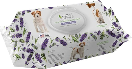 Pure and Natural Pet Grooming and Cleansing Dog Wipes (Lavender and Rosemary) 100 ct