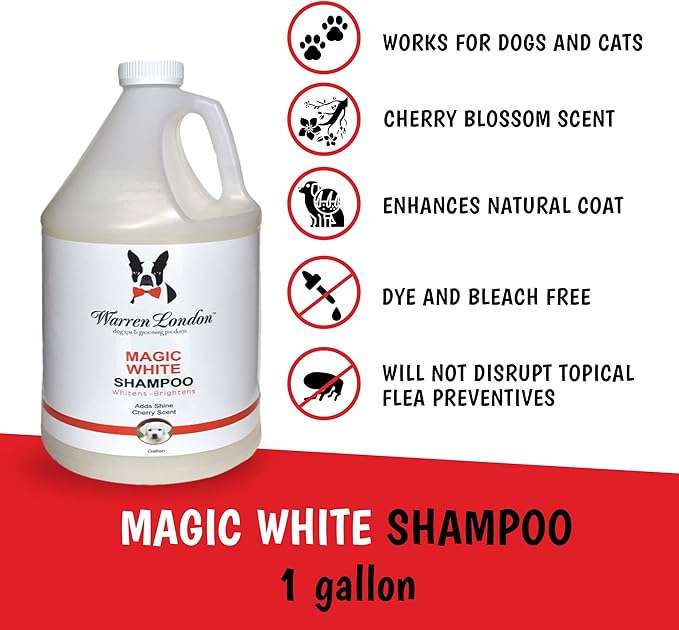 Warren London - Magic Bright Dog Shampoo, Whitening Shampoo for White Dogs & Lighter Dog Coats, Grooming Supplies are Puppy and Cat Safe, Cherry Blossom Scent, 128 Ounce, Made in USA