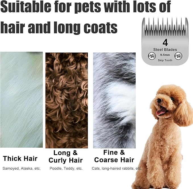 4 Skip Tooth Detachable Pet Dog Grooming Steel Blades,Compatible with Andis,Oster A5,Wahl KM10 Series Clippers,Cut Length 3/8-Inch (9.5mm),1 Pack