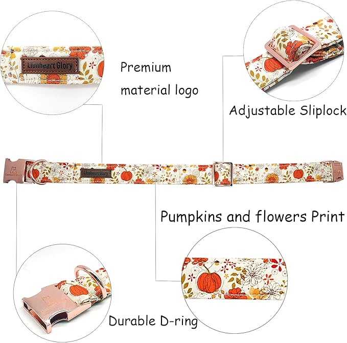 Lionheart glory Dog Collar Halloween Collar Dog Fall Dog Collars, Adjustable Heavy Duty Dog Collar for Small Dogs Pumpkin Collar Dog