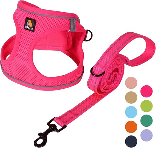 BELLA & PAL Puppy Harness with Leash Set, Dog Harness for Small Dogs No Pull, Dog Leash for Small Dogs, Step in Harness for Extra Small Dogs, Hot Pink Harness, S
