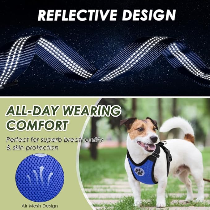 Lukovee Dog Safety Vest Harness with Seatbelt, Dog Car Harness Seat Belt Adjustable Pet Harnesses Double Breathable Mesh Fabric with Car Vehicle Connector Strap for Dog (XX-Small, Blue - Double Clip)