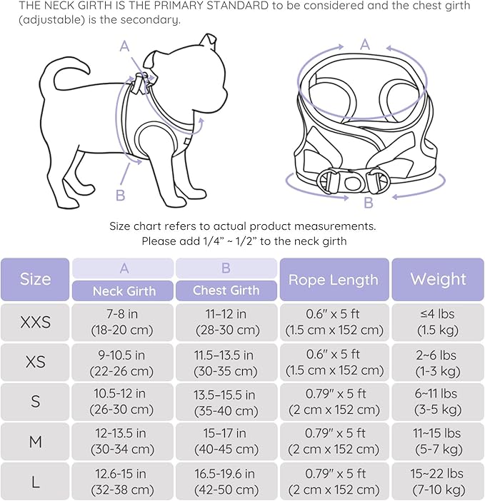BELLA & PAL Puppy Harness with Leash Set, Dog Harness for Small Dogs No Pull, Dog Leash for Small Dogs, Step in Harness for Extra Small Dogs, Purple Lavender Harness, XXS