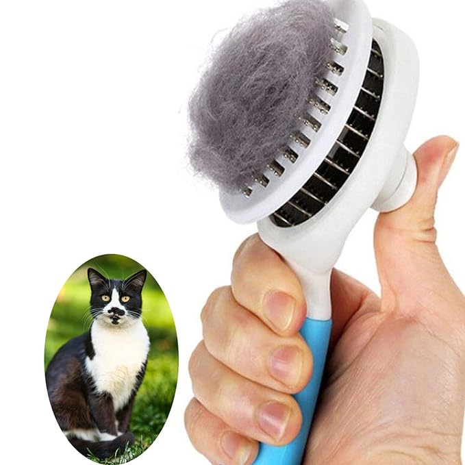 Cat Brush for Shedding, Self Cleaning Slicker Brush - Skin Friendly Deshedding Grooming Tool for Dogs Cats Rabbit Massage Removes Loose Undercoat