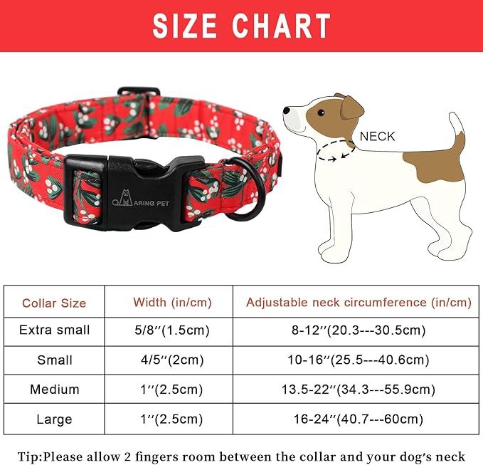 ARING PET Christmas Dog Collar Cute Red Dog Collar, Adjustable Cotton Christmas Small Dog Collars Puppy Collar for Small Medium Large Dogs