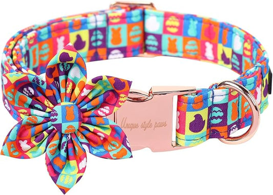 Unique Style Paws Easter Day Dog Collar with Bow Colorful Egg Rabbit Dog Collar Bowtie Bowtie Collar for Large Medium Small Dogs