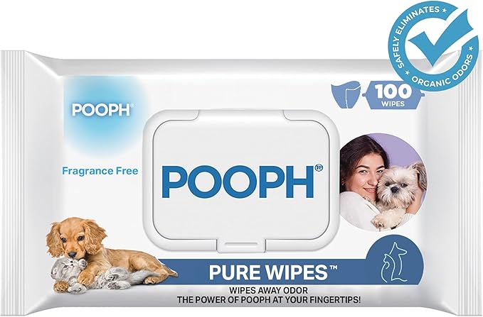 POOPH® Pure Wipes™ – Odor-Elimination | Dog Paw Cleaner Butt Face Ear & Fur | No Fragrance, No Harsh Chemicals | Gentle & Effective On-The-Go Clean for Pets, Cars | Puppy Essentials & - 100 Count Pack