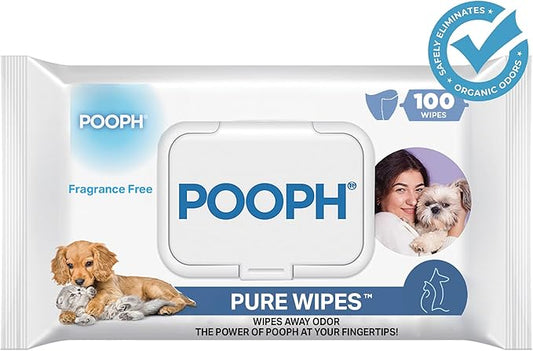 POOPH® Pure Wipes™ – Odor-Elimination | Dog Paw Cleaner Butt Face Ear & Fur | No Fragrance, No Harsh Chemicals | Gentle & Effective On-The-Go Clean for Pets, Cars | Puppy Essentials & - 100 Count Pack
