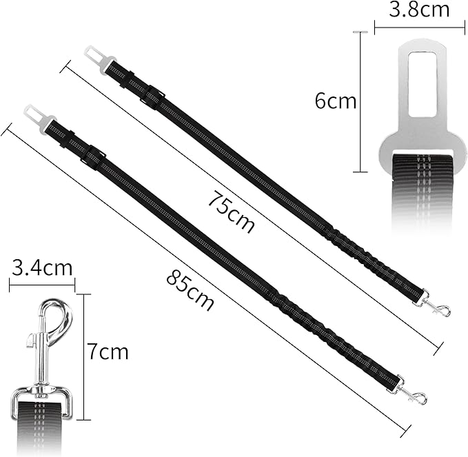 YAODHAOD Dog Seat Belt for Car with Elastic Bungee Buffer, Adjustable Pets Dog Car Harness, Heavy Duty Nylon Seatbelts Safety Tether,Universal Fit Cars Truck SUV Travel Accessories (2PCS) (Black)