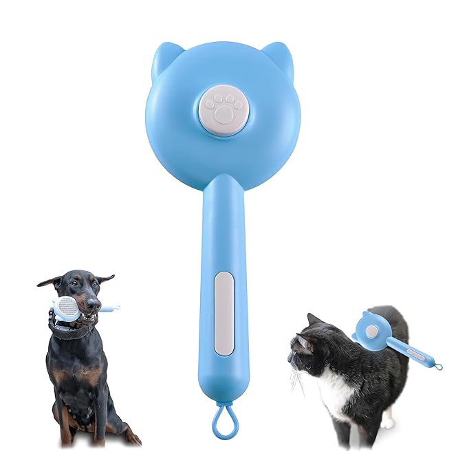 Grooming Brush - Lightweight, Soothing, Massaging Brush for Cats and Dogs, Untangling and Hair Removal. Easy to Clean (Blue)