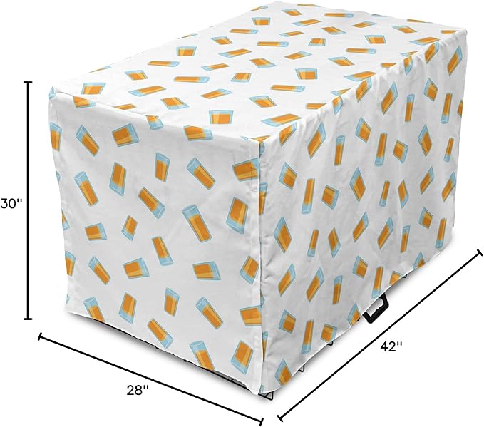 Lunarable Drinks Dog Crate Cover, Pattern of Fresh Orange Fruit Juice Scattered on a Plain Background, Easy to Use Pet Kennel Cover for Medium Large Dogs, 42 Inch, Orange Pale Blue
