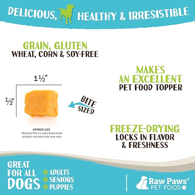 Raw Paws Freeze Dried Cheddar Cheese Treats for Dogs, 3-oz - Crunchy Dog Cheese Puffs Made in USA, Natural Dried Cheese for Dogs - 100% Real Wisconsin Cheddar Cheese Bites for Dogs - Dog Cheese Treats