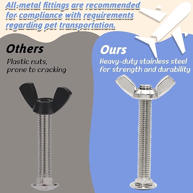 20 Sets Pet Carrier Replacement Fasteners - Heavy Duty Stainless Steel Bolts and Nuts for Kennel - Dog and Cat Replacement Parts, M650-W
