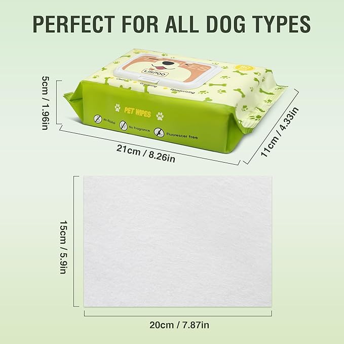 Pet Wipes -Cleaning and Grooming for All Pets, Alcohol-Free Portable Pack, Gentle for Face, Body, Paws and Butt-Thick Nonwoven Fabric-80 Count