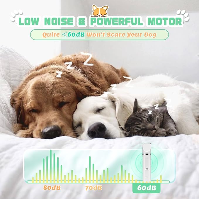 4 in 1 Dog Grooming Kit, Cordless Dog Clippers for Grooming, Low Noise Paw Trimmer Electric, Cat Hair Clippers Kit with Nail Grinder, Rechargeable Pet Hair Shaver for Small & Large Cat Pet