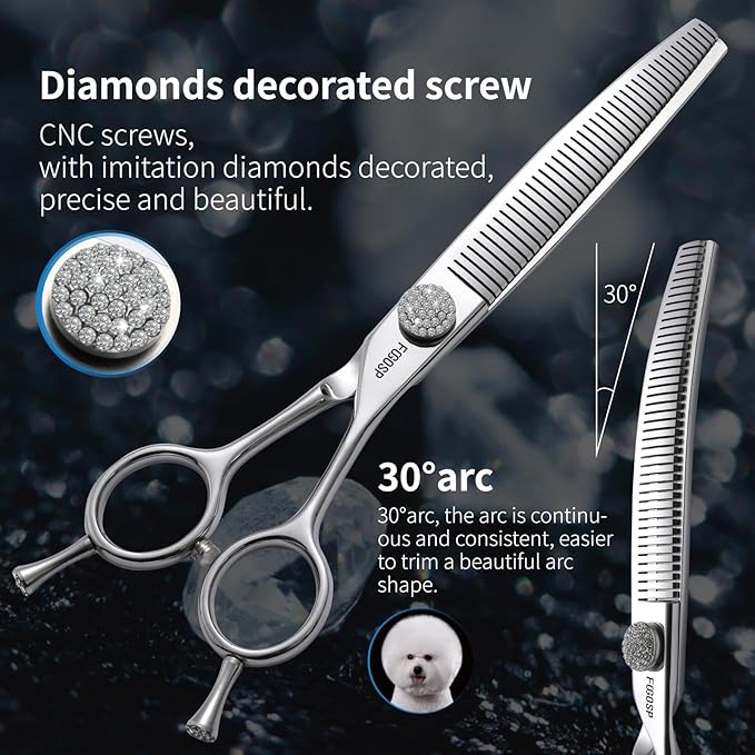 Professional Curved Comb Thinner Dog Grooming Scissors 7'' Curved Thinning Shears for Dogs Pet 56 Teeth 50% Thinning Rate Japan VG10 Sharp and Smooth Right Handed