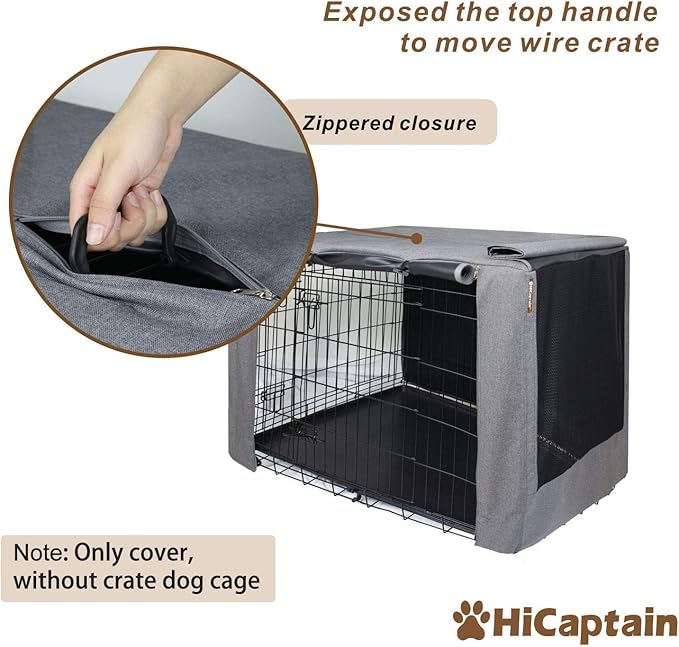 HiCaptain Folding Metal Dog Crate Cover for 24 Inch Wire Pet Cage(Two-Tone Gray)