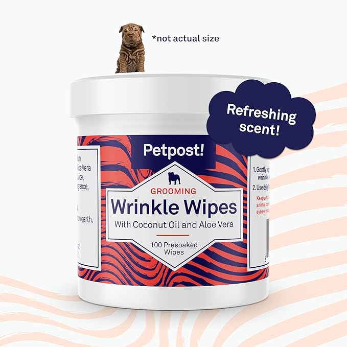 Petpost | Bulldog Wrinkle Wipes for Dogs - 100 Wipes - Cleans & Soothes Wrinkles and Pug Folds with Coconut Oil Solution 100 ct.