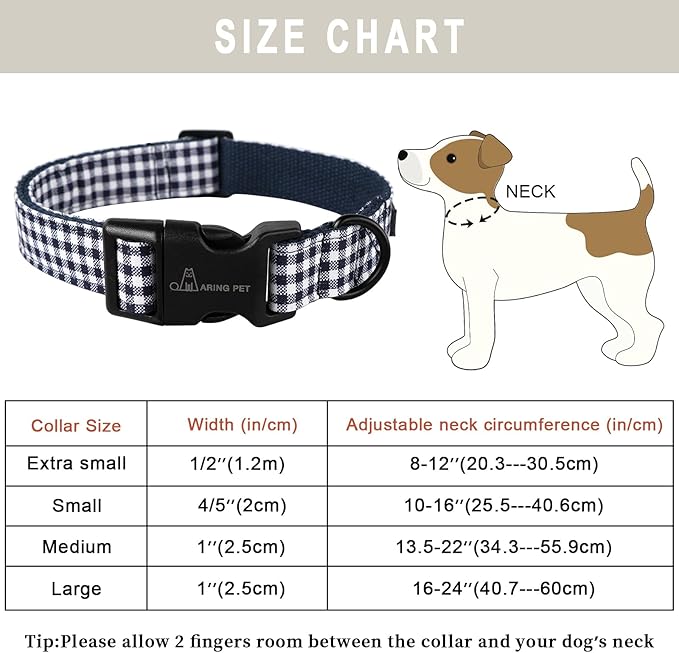 ARING PET Dog Collar-Cute Dog Collar for Small Dogs, Adjustable Comfortable Cotton Plaid Pet Collars for Small Medium Large Male Female Dogs, Small