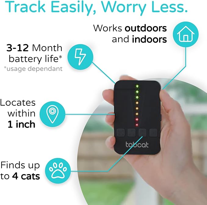Tabcat V2 Cat & Kitten Tracker - More Accurate Than GPS - No Monthly Fee or Subscription - Includes 4 Homing Tags - Up to 500ft Range - Small & Lightweight Tags Perfect to Find Indoor & Outdoor Cats