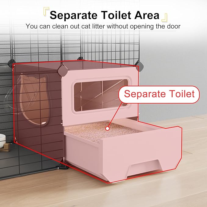 Oneluck Cat Cage Indoor with Litter Box 3-Tier DIY Cat Detachable Metal Wire Kennel Crate Large Exercise Place Ideal for 1-2 Kittens