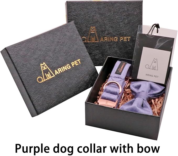 ARING PET Bowtie Dog Collar-Velvet Dog Collars with Removable Bowtie, Cute &Comfortable Purple Dog Collar,X-Small.