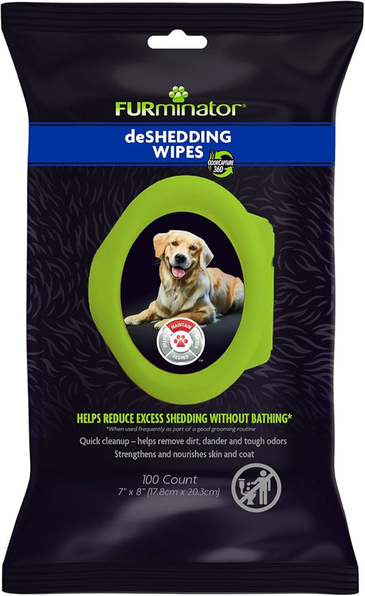 Furminator DeShedding Grooming Wipes for Dogs Refresh and Deodorize Coat Without Bathing, 100 Count
