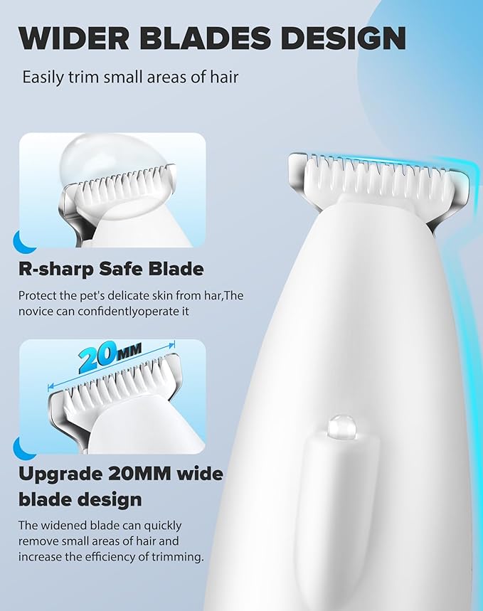 Paw Trimmer, 2 Speed Low Noise Dog Clippers for Grooming, Cordless Rechargeable Dog Hair Trimmer with LED Light, Widen Blade Cat Pet Hair Shaver for Paws, Eyes, Ears, Face, Rump (White)