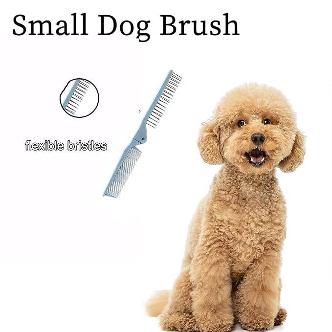 Folding Small Dog Grooming Brush - Perfect for Shih Tzus, Yorkies, and Maltipoos - Ideal Puppy Hair Brushes for Maltese and Small Breeds (Blue)
