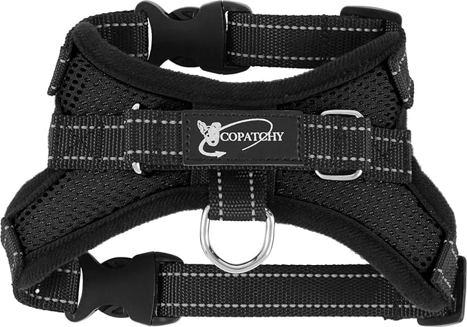 Dog Harness Small Sized Dogs - All Weather Mesh overhead adjustable no pull Vest Puppy reflective Harness with handle for Extra Small and Small Dogs by Copatchy - Harness (Black) X-Small