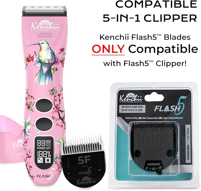 Kenchii Professional Dog Clipper Blade Flash 5 Pet Hair Clipper - Detachable Stainless Steel Blades for Dog Grooming - Hair Clippers & Accessories Pet Shaving Blades. (KEFB5-4F)