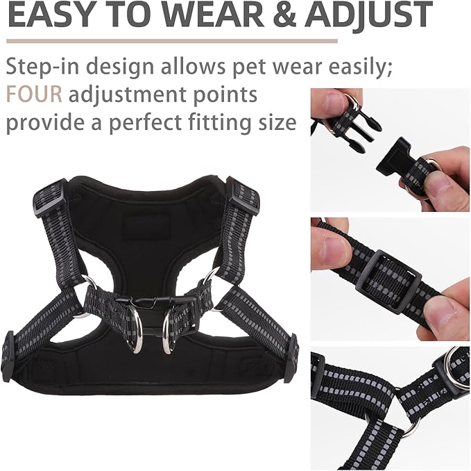 PUPTECK No Pull Dog Harness and Leash Set Reflective No Choke Step in Puppy Halter for XS Small and Medium Sized Dogs, HotPink, Breathable Mesh, L